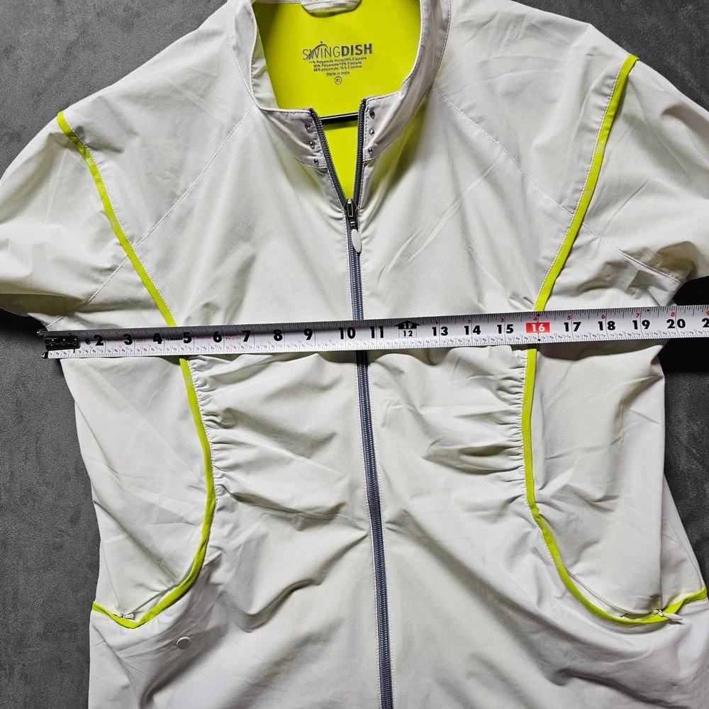 SwingDish Womens Golf‎ Jacket White Neon Yellow JOO1-01 Ruched Full Zip XL